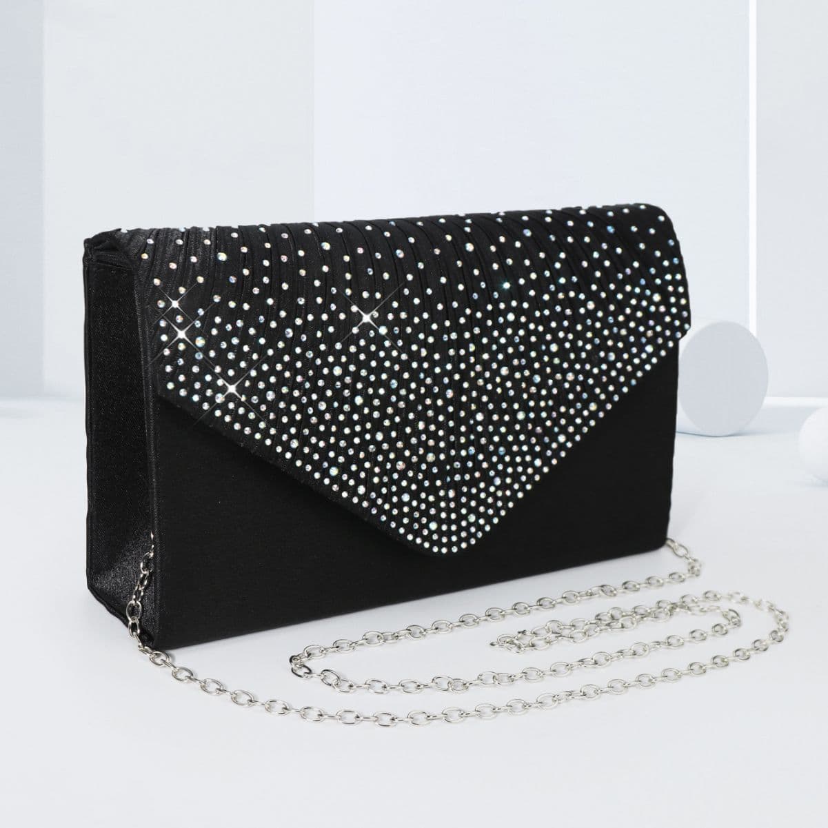 Cross-border Women's One-shoulder Banquet Bag Japanese Style Dress Bag Flip Cover Color Rhinestone Black Hand Bag Fashionable Evening Bag