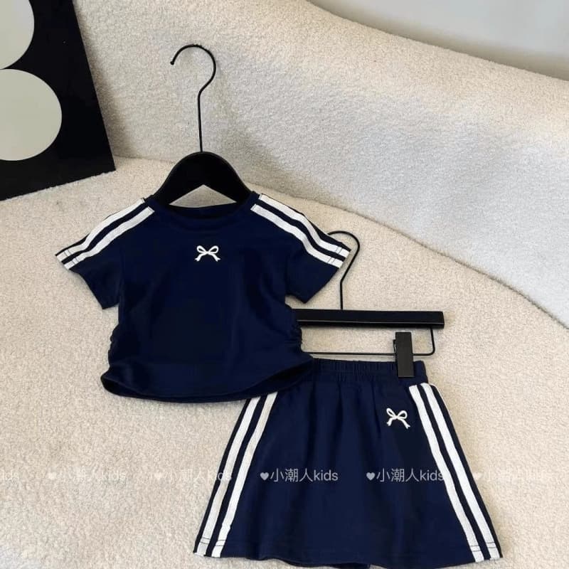 Baby girl summer suit 2026 new style sports bow girl short-sleeved shirt skirt two-piece set