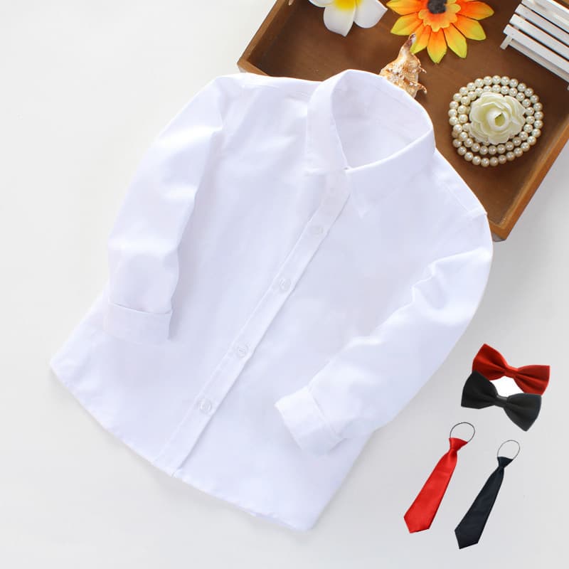 Boys White Shirt, Children's White Shirt, White School Uniform Performance Wear, Toddler & Kids White Long Sleeve Shirt for Spring/Autumn
