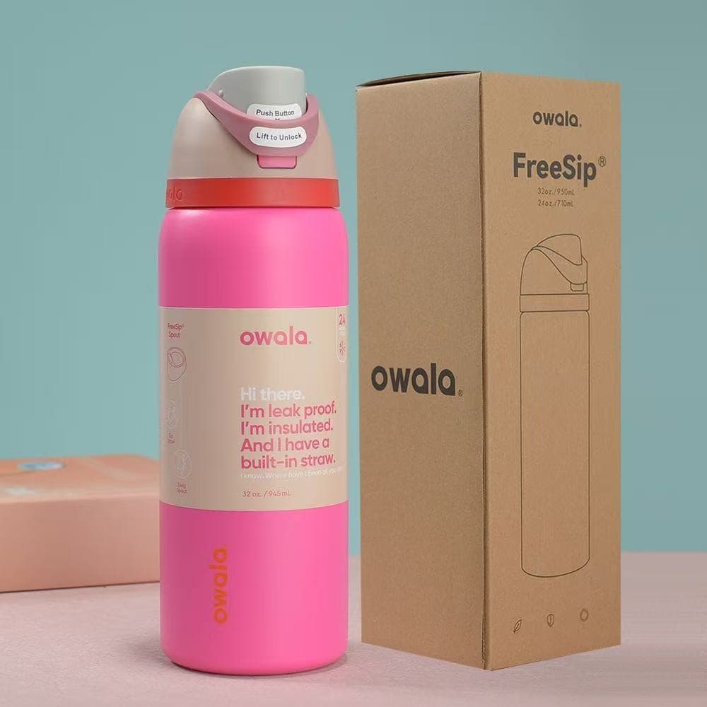 Owala Freesip Insulated Water Bottle with Straw, Stainless Steel Vacuum Insulated Tumbler, Sports Bottle with Push-Button Lid and Carry Handle