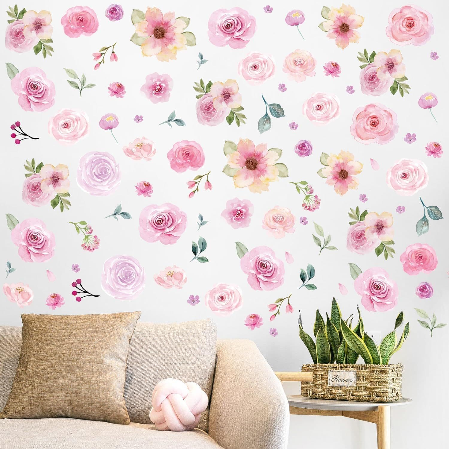 Watercolor Pink Rose Flower Wall Decal