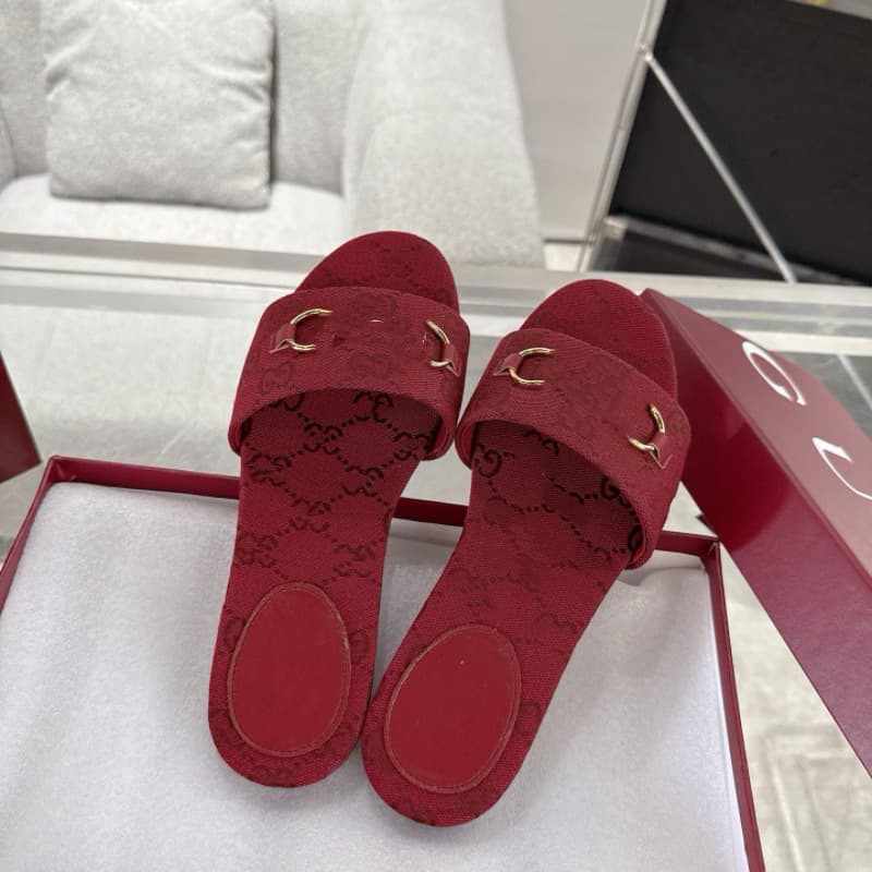 Top Version Slippers G Home 2025 Summer Outdoor Metal Buckle One-Strap Slippers Leather Floral Jacquard Horsebit Buckle Cool Slippers