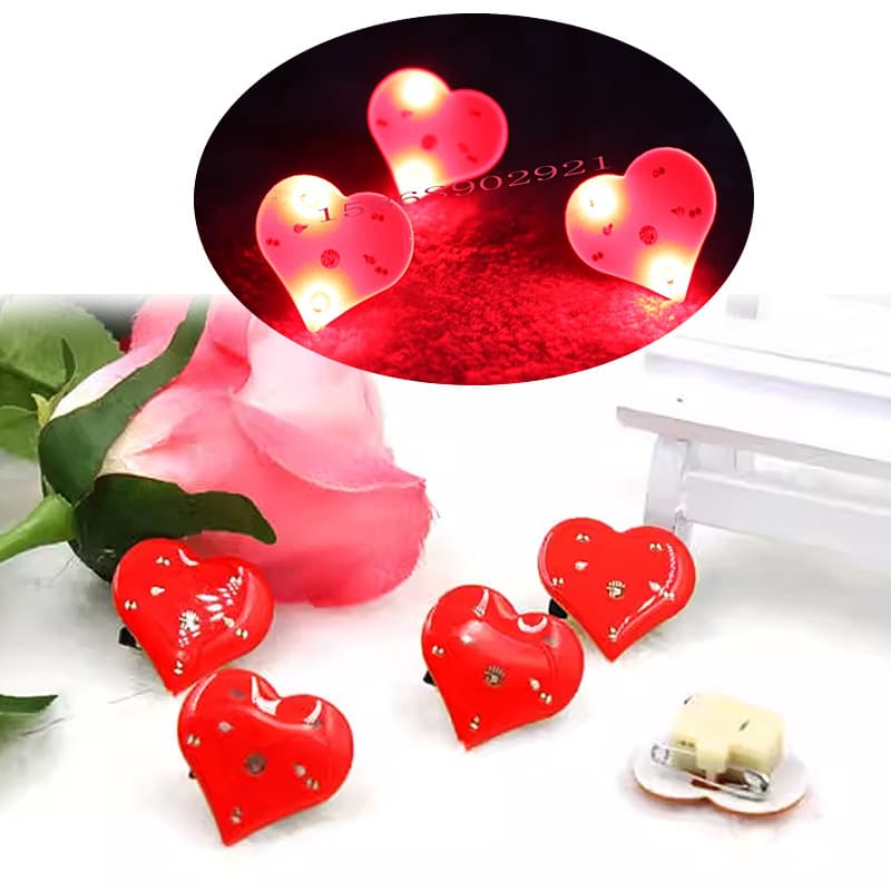 LED big red heart flash pin, glowing love badge for weddings/Valentine's Day luminous items