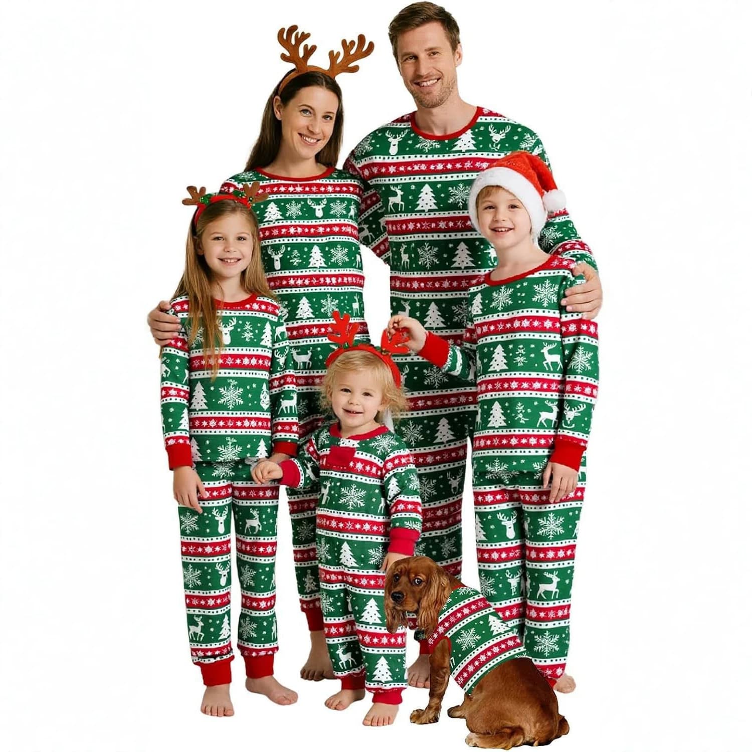 New Cross-border Amazon US/EU Cartoon Snowflake Reindeer Christmas Matching Family Pajamas Printed Loungewear Sleepwear