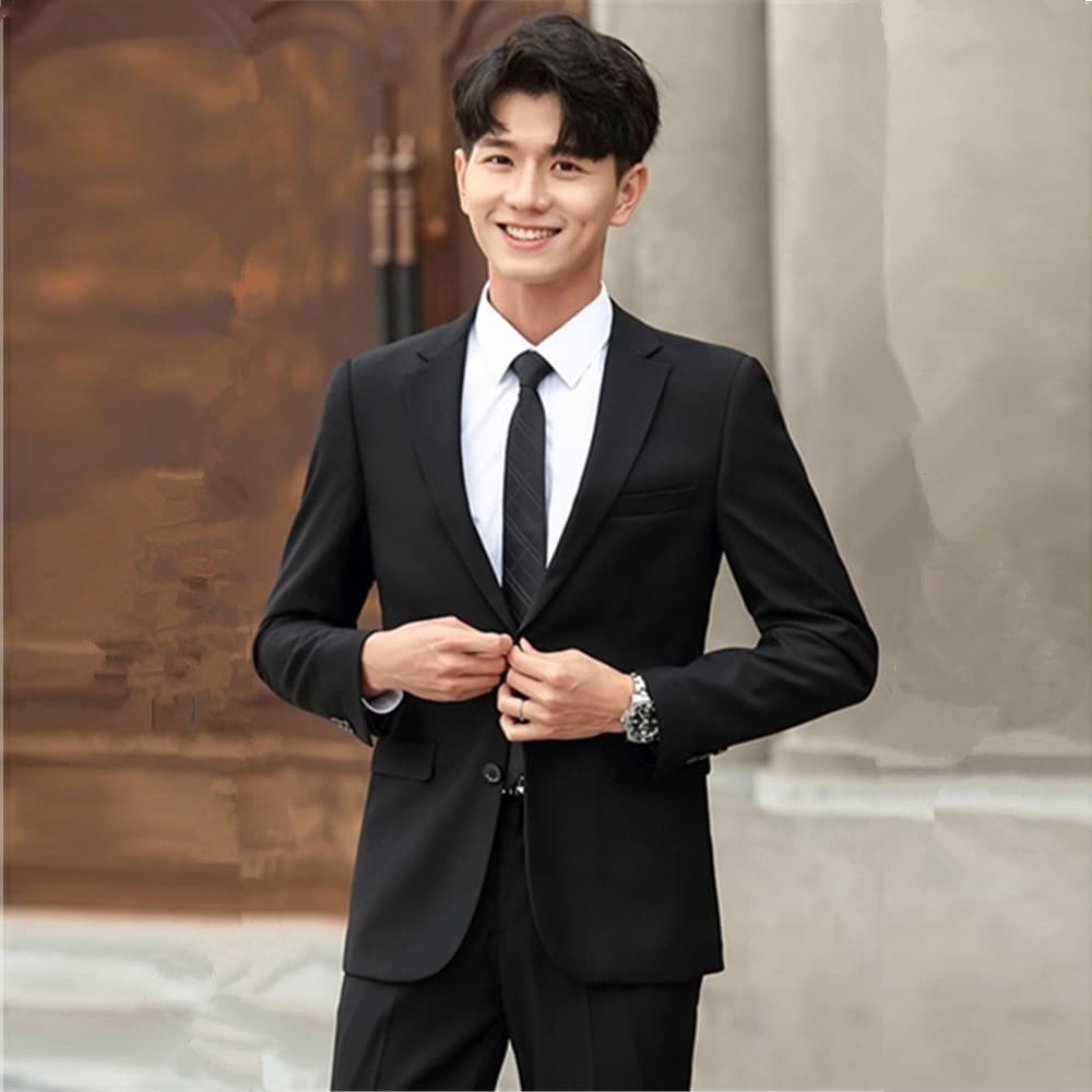 Men's Casual Suit Set Slim Fit Business Professional Formal Wear Korean Style Groom's Groom Attire Host Blazer