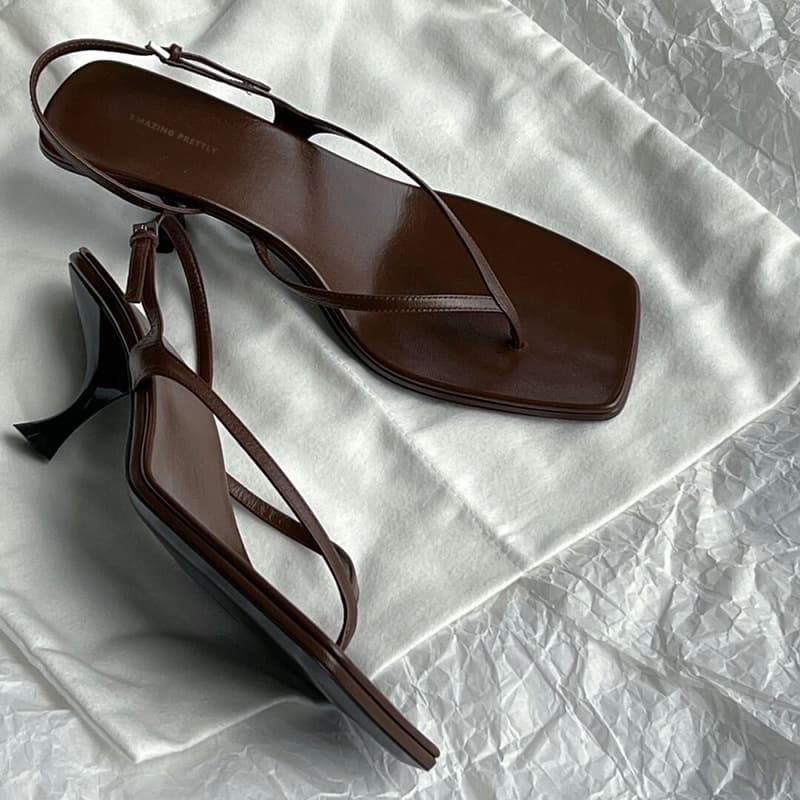 Sheepskin Version ~ Fairy Style Genuine Leather One-Strap Kitten Heel Sandals for Women Summer Toe-Post Slide High Heel Sandals