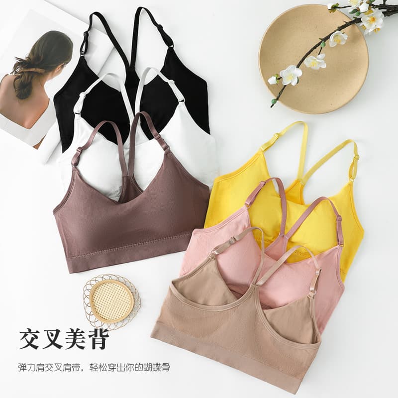 New Seamless Cross Back Strap Crop Top Tube Top Bralette Wireless with Pads Breathable Sports Bra