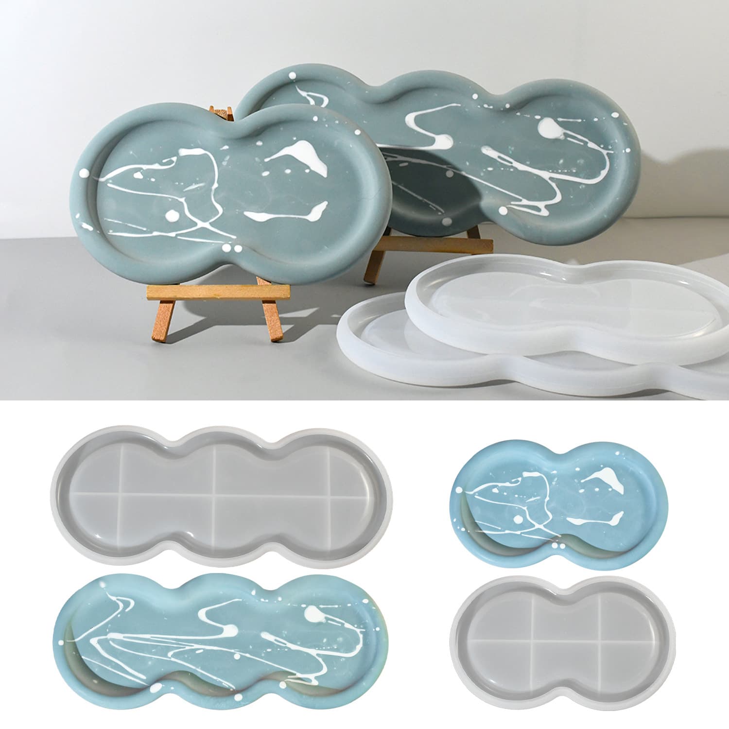 DIY Crystal Epoxy Resin Mold Multi-Connected Round Edge Storage Tray Silicone Mold Cross-Border