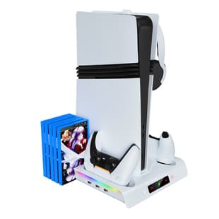 PS5 Controller Charging Stand Console Cooling Base with Colorful RGB Ambient Light for PS5 Slim Pro