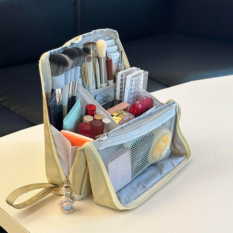 New standable pencil case large capacity for students unisex, high-value portable vertical standing makeup bag stationery box