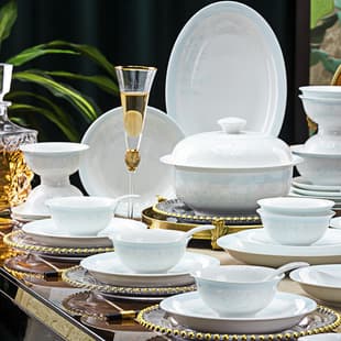 Jingdezhen Ceramic Dinnerware, High-Temperature Glaze Mid-Glaze Bowl & Plate Set, Custom Logo Gift Wholesale, Bowls, Plates, Chopsticks, Saucers