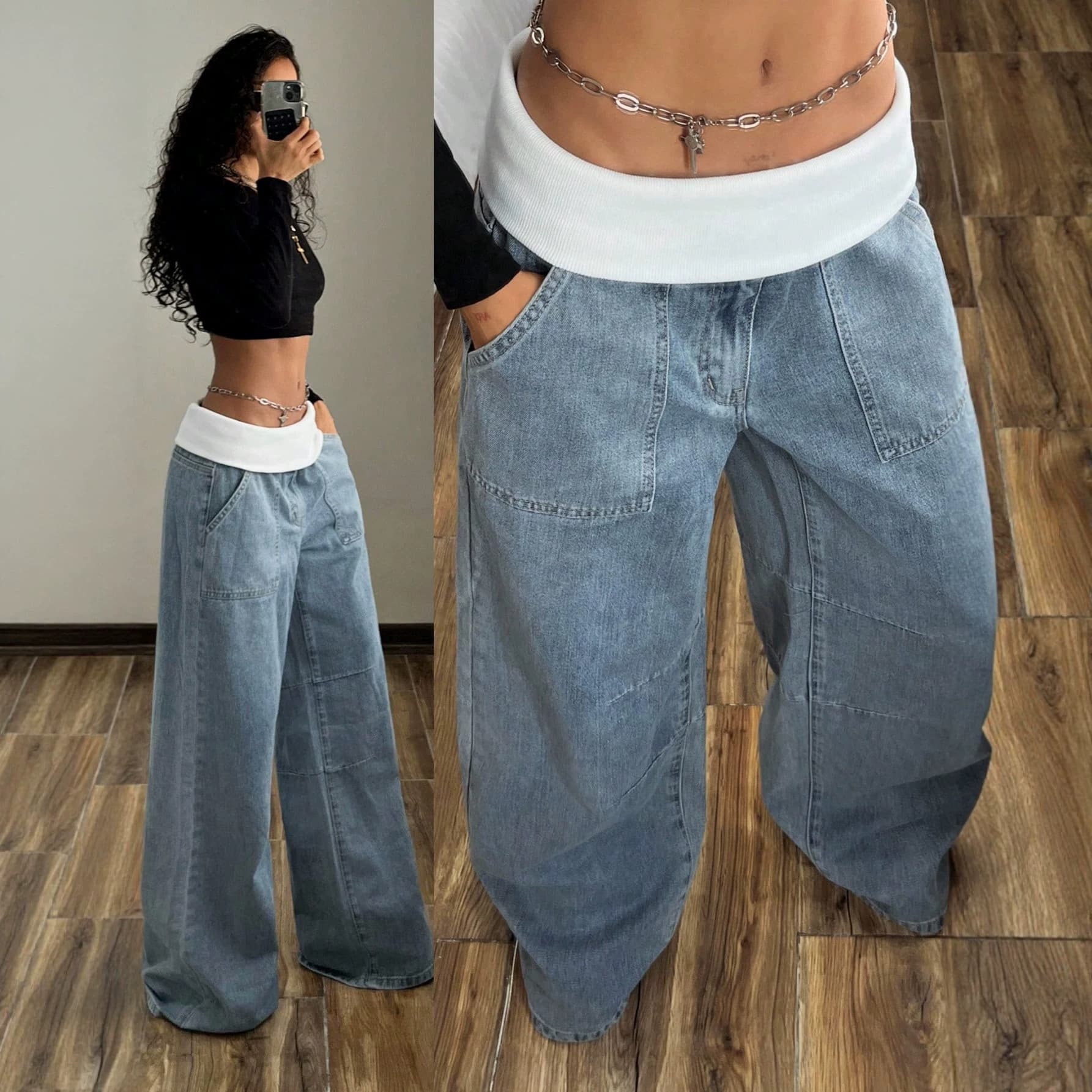 Women's Low-Rise Wide-Leg Jeans American Style Washed Loose Floor-Length Straight-Leg Pants Summer Cross-Border Bestseller