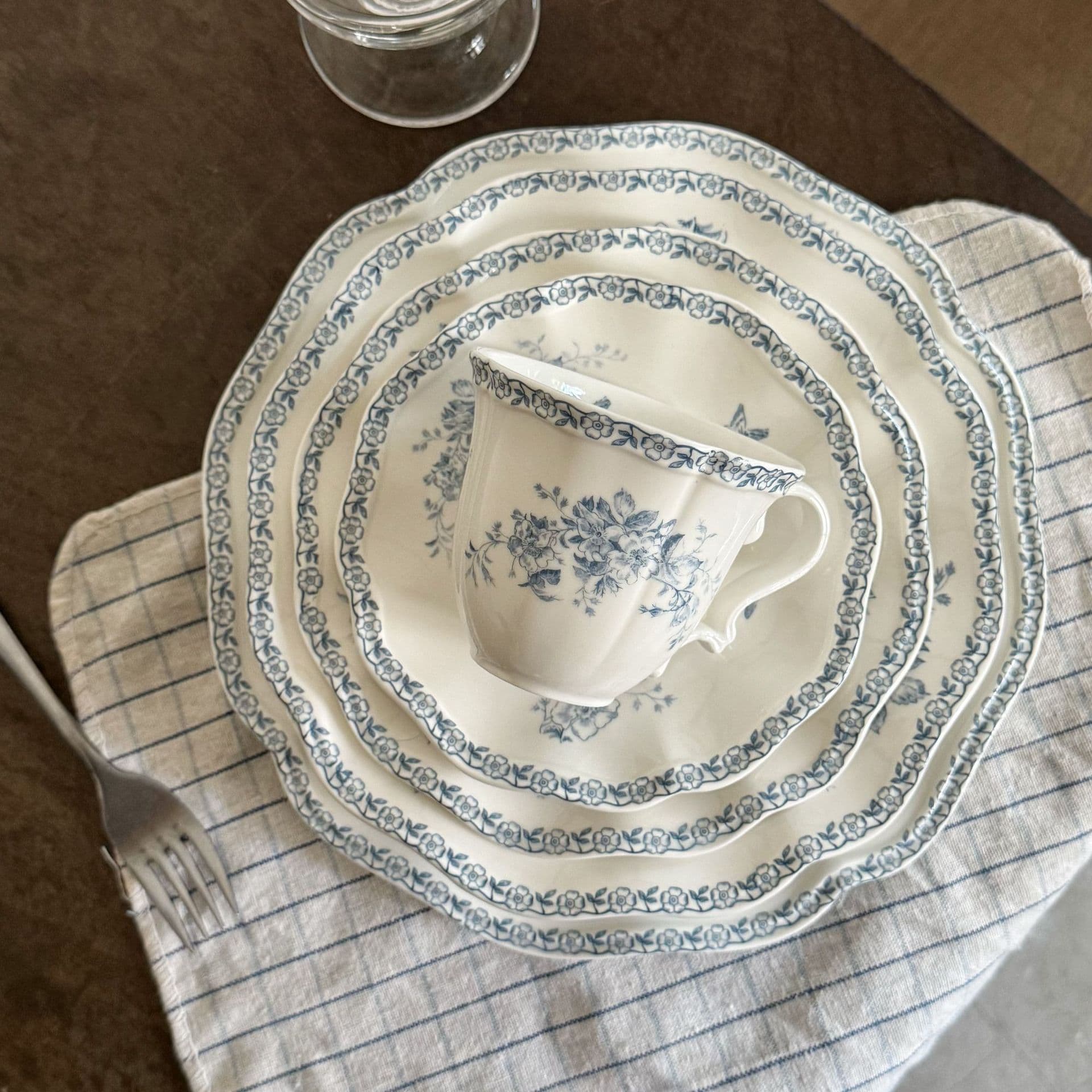 French Vintage Blue Butterfly Floral Ceramic Tableware, Ceramic Plate, Ceramic Bowl, Coffee Cup and Saucer, Dessert Plate, Dinner Plate