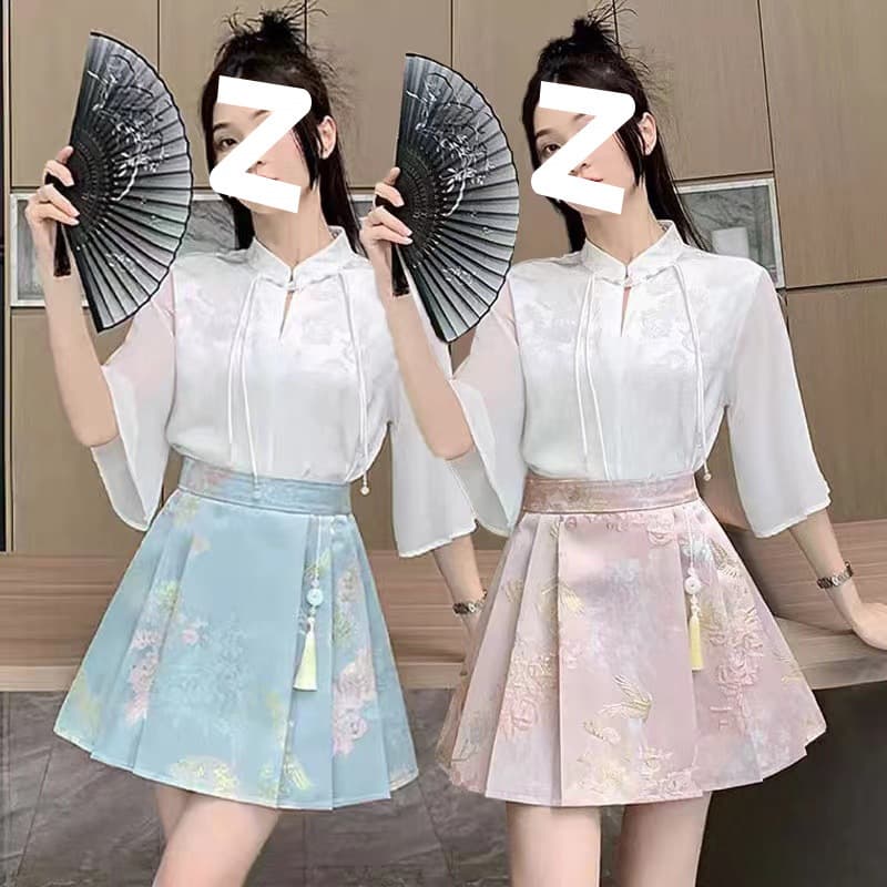New Satin Jacquard Horse-Face Skirt 2025 New Chinese Style Ancient Style Skirt Women's A-line High Waist Pleated Set