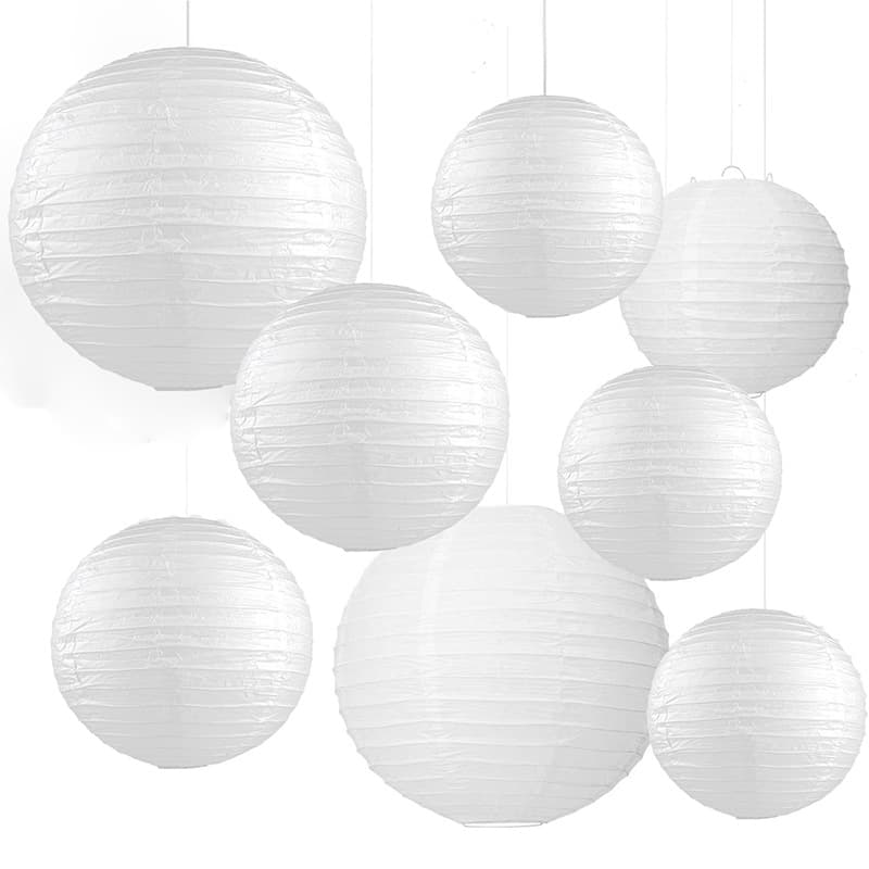 Wholesale white paper lanterns, round wedding lanterns, children's painting DIY lanterns, cross-border paper lampshades and lighting fixtures.