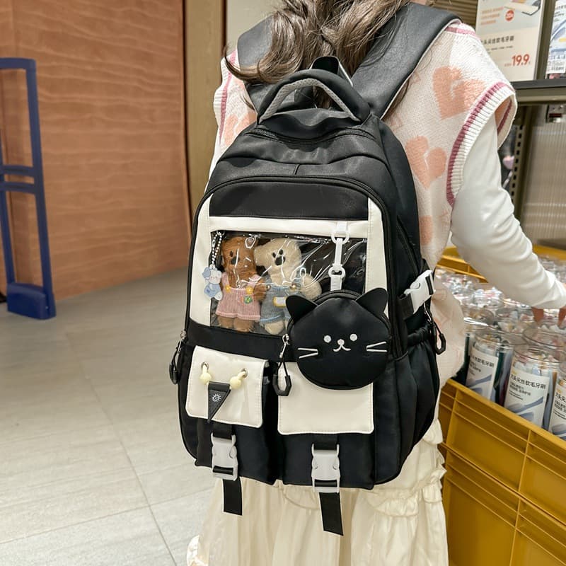 High Capacity Casual Style Oxford Cloth Backpack for Junior and High School Students Female Korean Harajuku Bookbag Cute Pain Bag