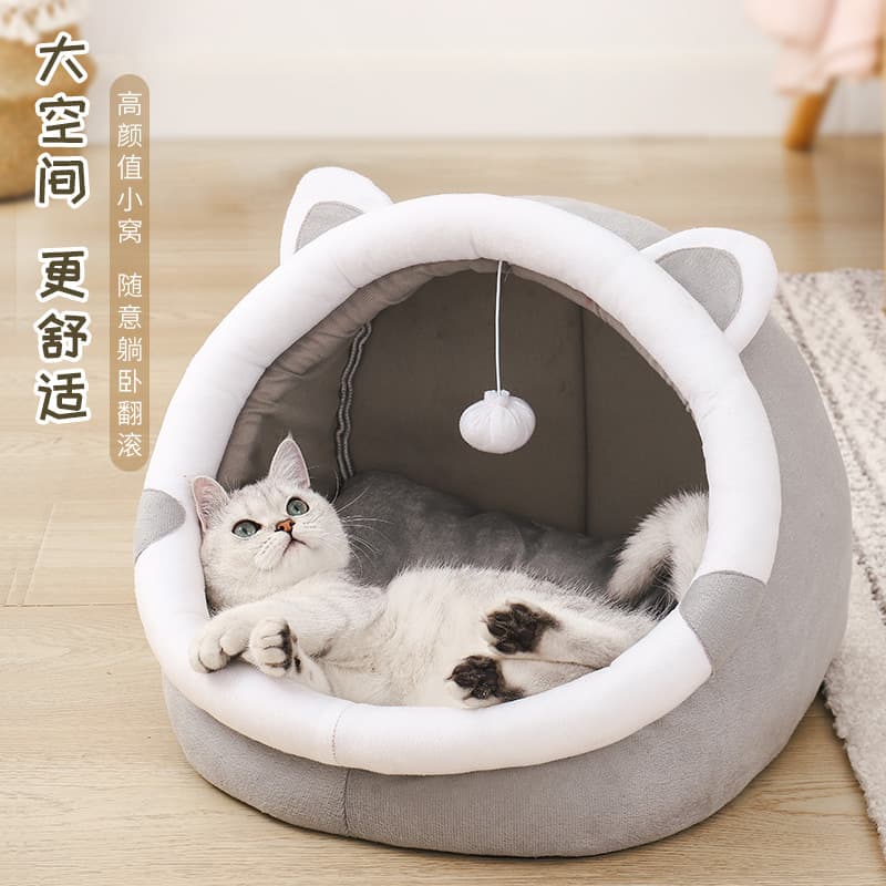 Enclosed Pet Cat Bed, Semi-Enclosed Dog House, Winter Warm for Small to Medium Dogs, All-Season Use