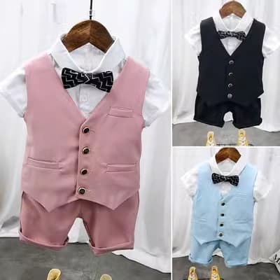 Children's Summer 2025 Boys' Outfit Set Baby Birthday Suit Kids Performance Costume Vest Set Trendy