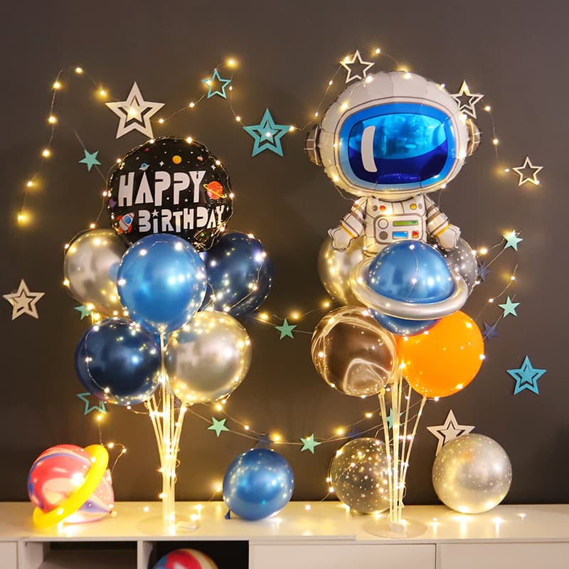 Boy's birthday decoration space theme party astronaut table floating balloons children's baby one-year-old scene decorations