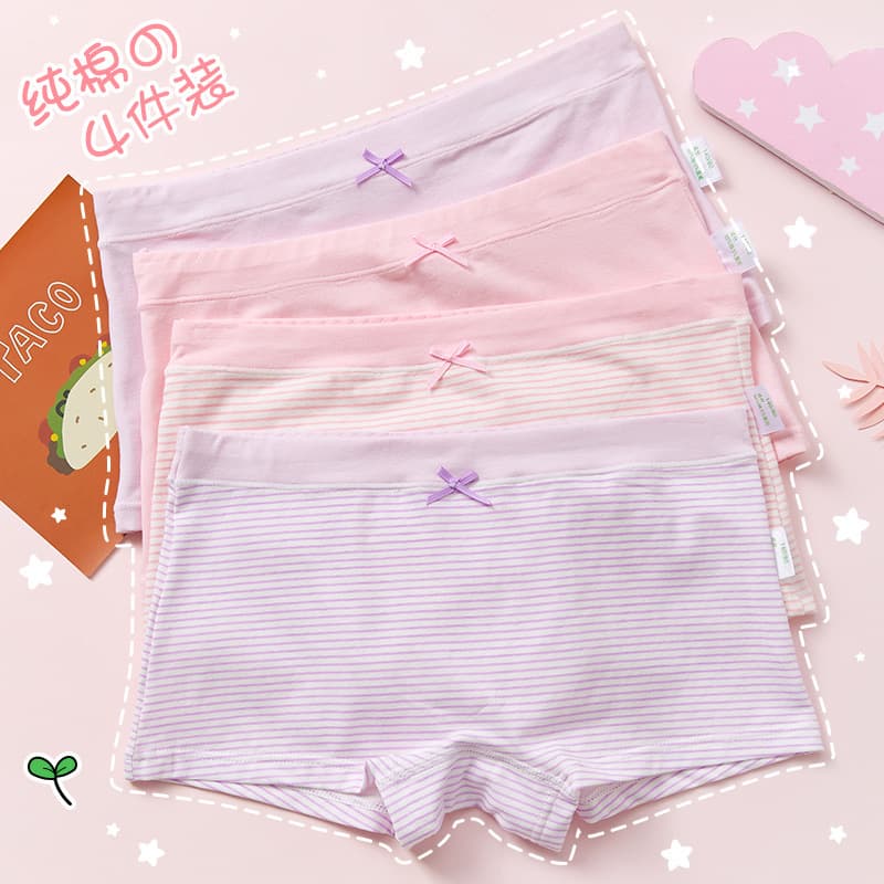 Girls' Cotton Underwear, Flat Angle and Triangle, No Wedgie, for Elementary School, Middle, and Older Girls, Children's Boxer Briefs