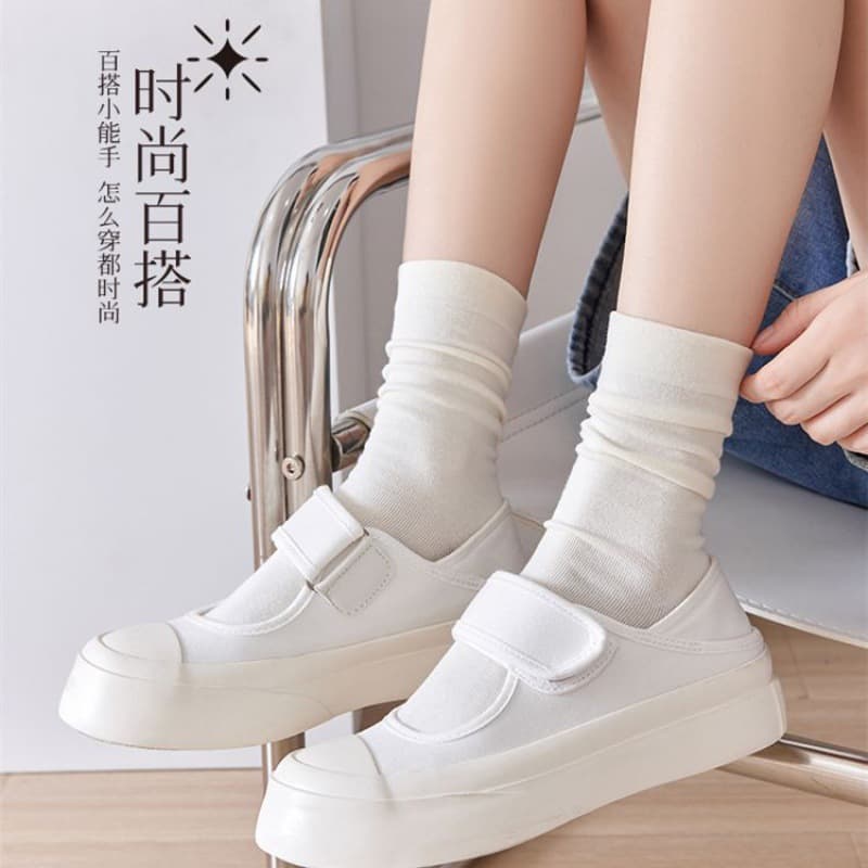 White women's spring socks, pure cotton, autumn, mid-calf socks, trendy solid color, Japanese style, slouch socks, long socks, summer.