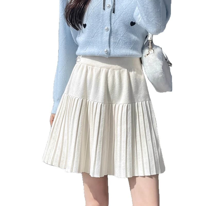 Maternity Dress Autumn Winter Knitted Maternity Skirt Casual Slim Pleated A-Line Short Skirt Simple Maternity Skirt