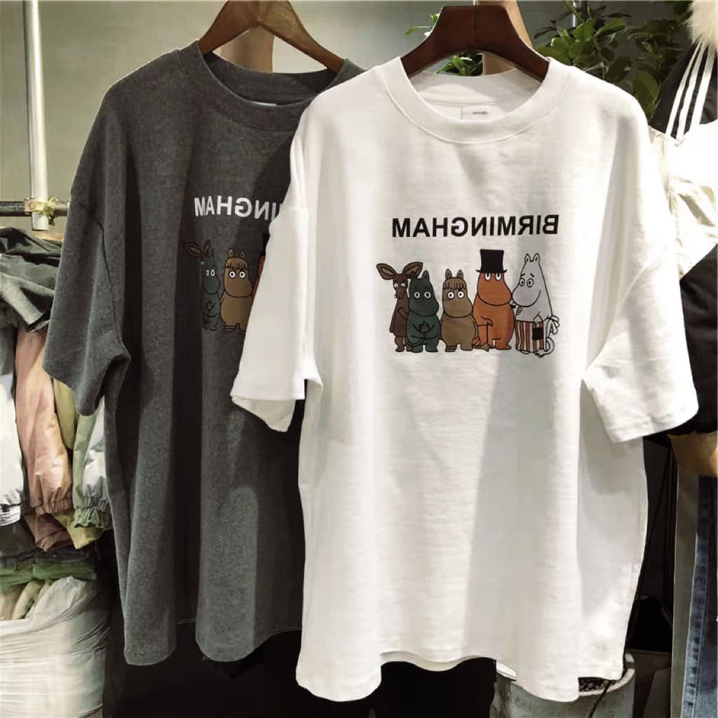 200g Back-Neck Cotton Printed T-Shirt Women Summer New Couple Short Sleeve Plus Size Women's Loose Top