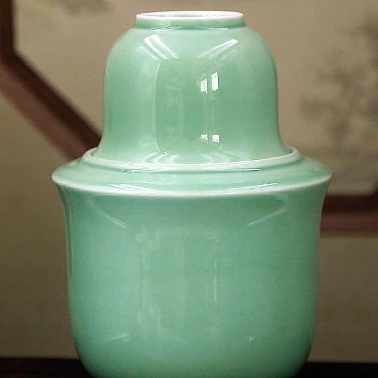 Ceramic Half-Jin Wine Warmer Set Traditional Hot Water Heating Wine Pot Celadon Yellow Wine