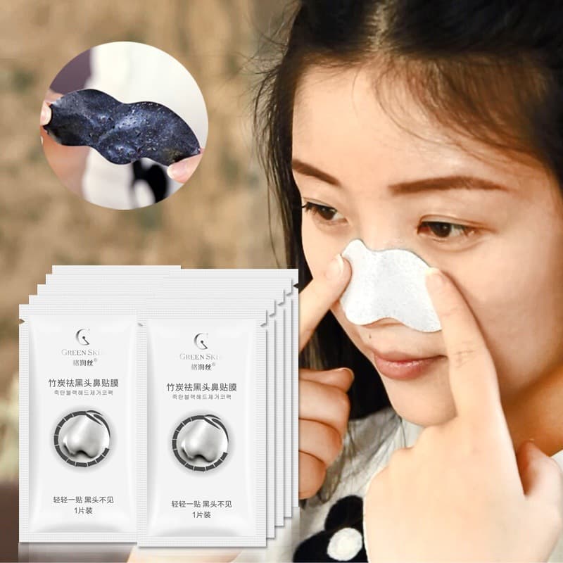 Green Silk Bamboo Charcoal Blackhead Removal Nose Mask Nose Strip 1 Sheet Pack