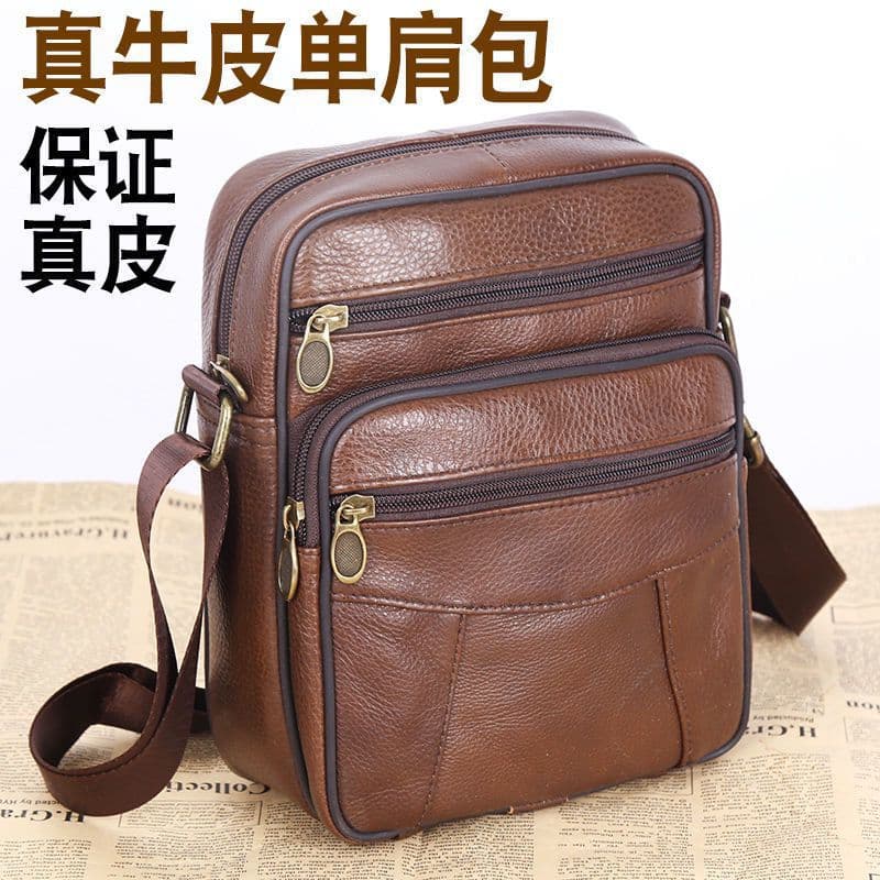 Cross-border Hot Sale Men's Genuine Leather Shoulder Bag Casual Fashion Crossbody Bag Top Grain Cowhide Large Capacity Business Men's Bag
