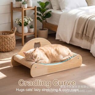 Wooden Cat Scratcher and Bed Combo, Indoor Pet Lounge with Sisal Rope, All-Season Resting Toy