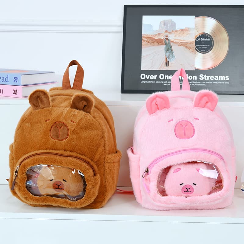 2025 Capibala Plush Backpack Cartoon Capybara Small School Bag Mini Transparent Bar Chi Zha Ban Pain Bag Lightweight
