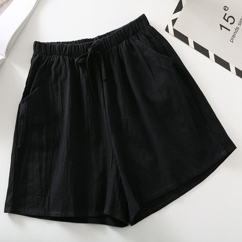 Cotton Linen Shorts Casual Linen Summer Drawstring New Sports White Three-Quarter Thin Elastic High Waist Loose Fit Outerwear