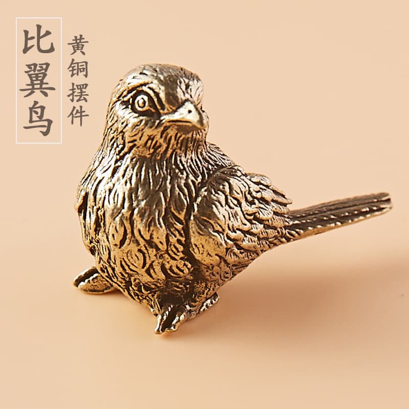 Vintage Solid Brass Antique Small Sparrow Handheld Piece Magpie Small Lovebirds Tea Pet Table Decoration Ornament