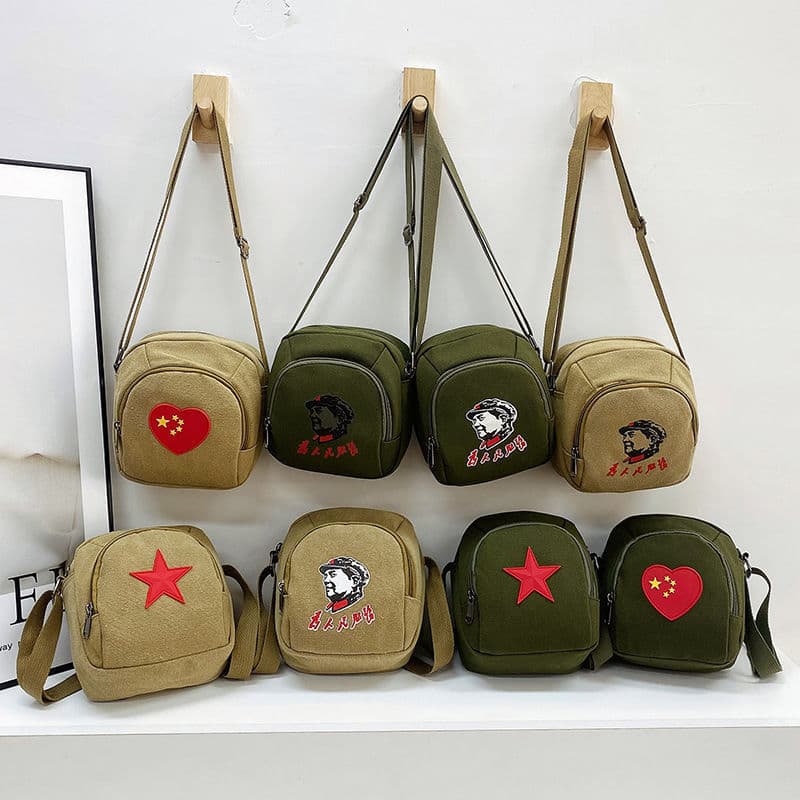 Canvas bag, retro and simple, serving the people, Red Army bag, Lei Feng canvas five-pointed star cross-body bag, single shoulder mobile phone bag
