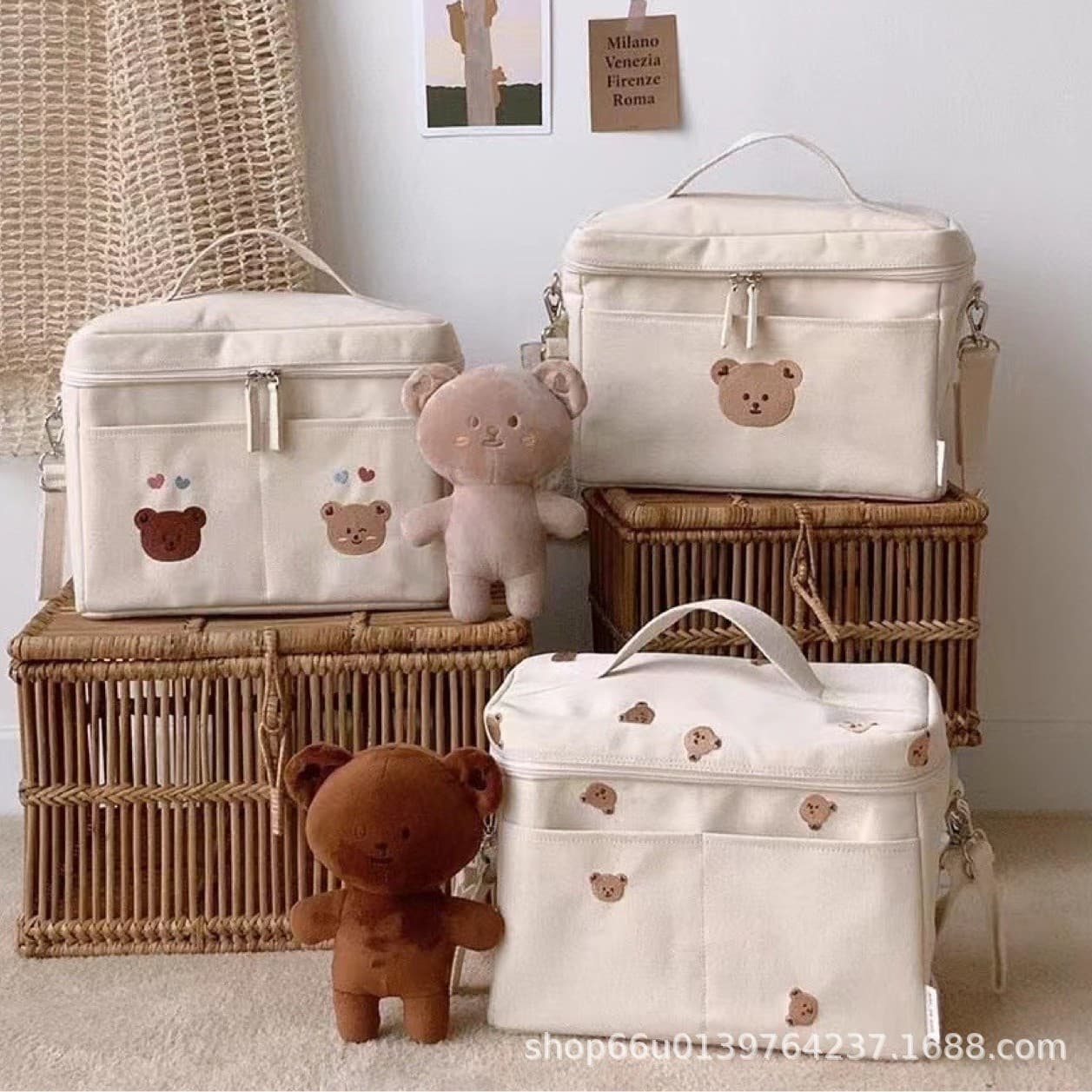 2024 Children's Bear Insulated Bag Baby Stroller Storage Bag Mommy Bag Portable Lightweight Waterproof Bag