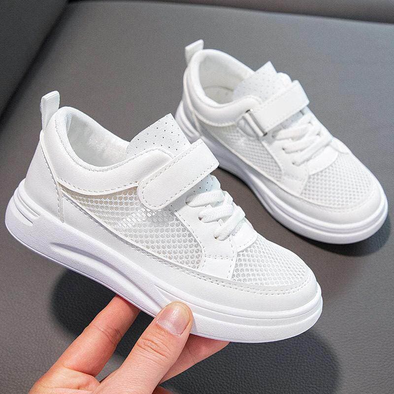 2026 Children's White Sneakers Boys and Girls Board Shoes Summer New Style Ins Student Mesh Shoes Breathable Soft Sole Boys Sports