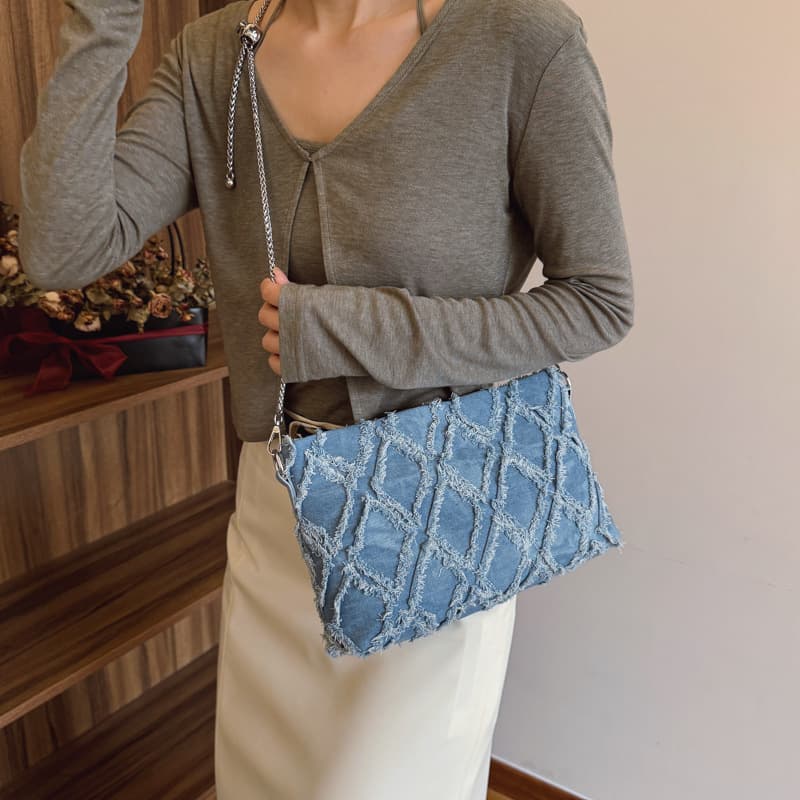 Cross-border denim bag for women 2025 new fashion trend niche design hand-held shoulder crossbody bag small square bag