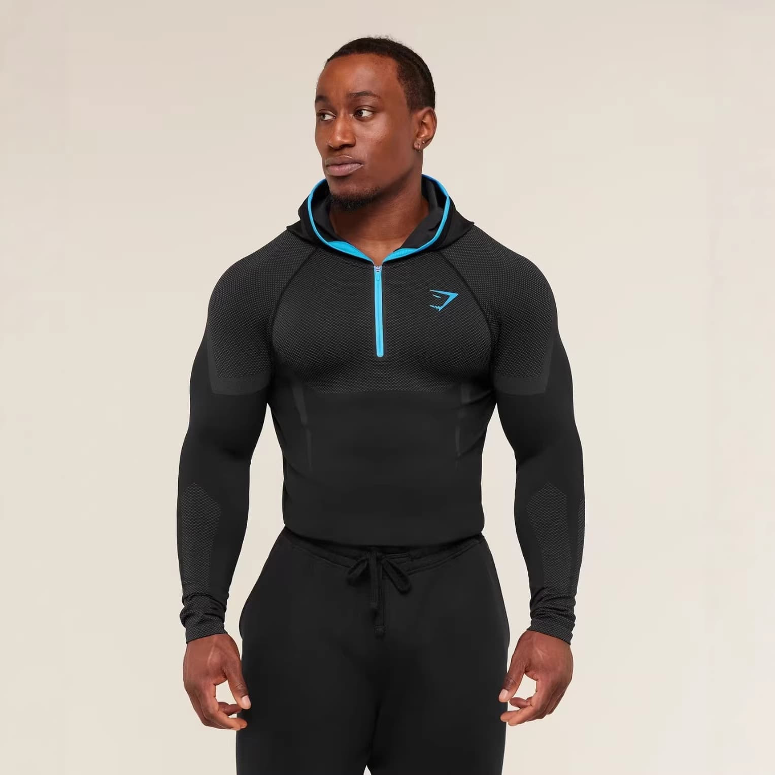 GYMSHARK/ONYX5 Men's Compression T-Shirt Workout Fitness Quick-Dry Breathable Stylish Stretch Long Sleeve Half-Zip