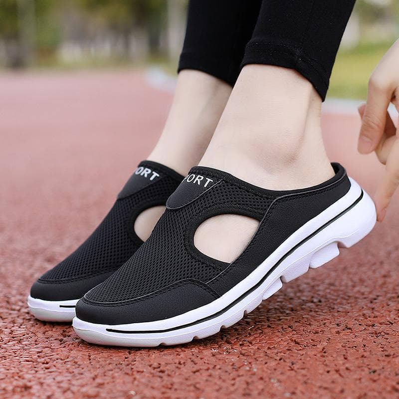 Summer Half-Slip Breathable Flat Men's Shoes Outdoor Casual Shoes Lazy Slip-On Lightweight Fashionable Couple Style Cross-Border