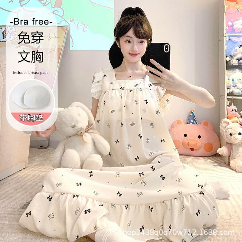Summer Short Sleeve Cloud Cotton Nightgown for Plus Size Women Up to 200 lbs, Cartoon Cute Loose Pajama Homewear