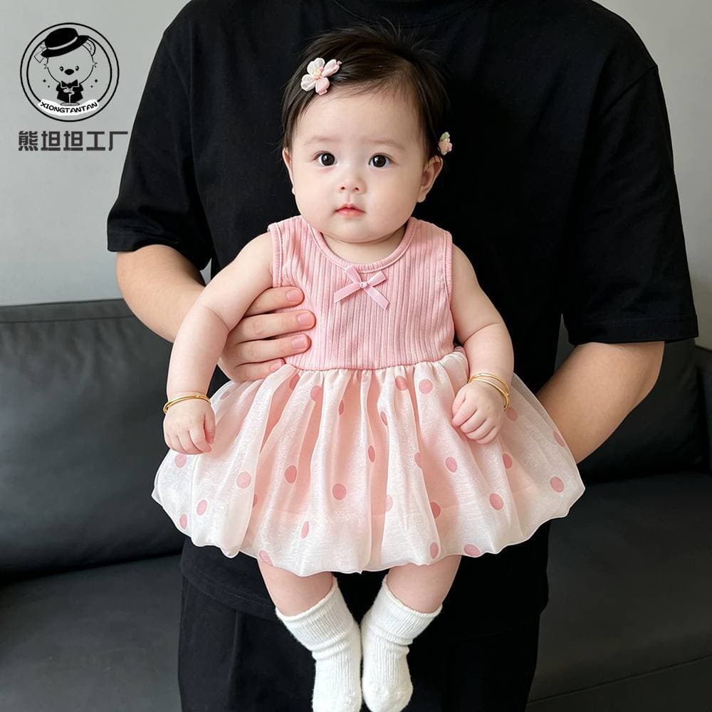 Baby clothes for girls, pink harem, little one-month-old outfit, summer sweet and charming princess dress, 100-day birthday dress