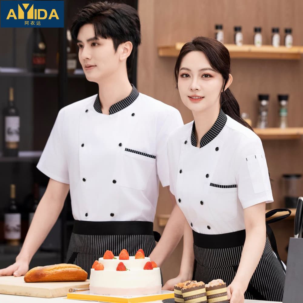 Chef Work Short Sleeve Shirt for Men Summer Logo Hotel Restaurant Kitchen Baking Cake Chef Uniform Women