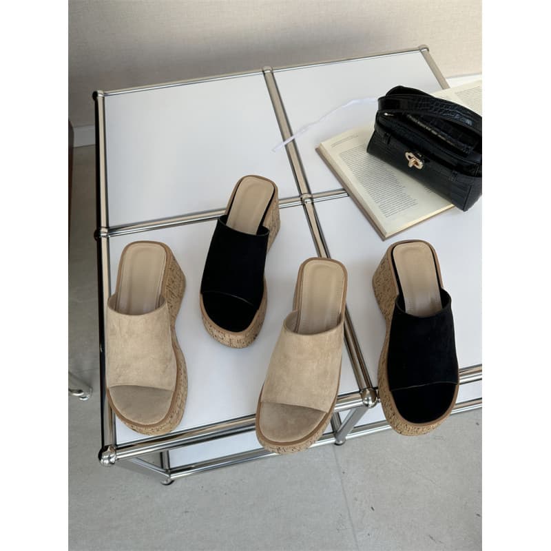 European and American Style 2026 Spring Summer New Thick Platform Wedge Sandals Cork Wood Grain Sole High Heel Open Toe Women's Shoes