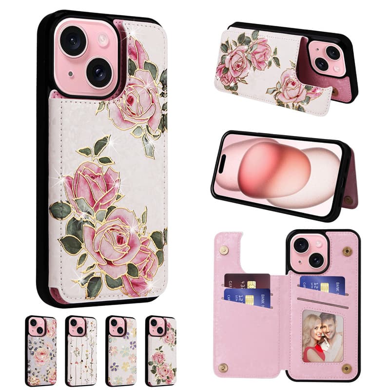 Compatible with iPhone 17 Pro Max Case, Apple 14 Pro Dual Card Double Buckle 3D Protective Case 16 Gold Foil Case