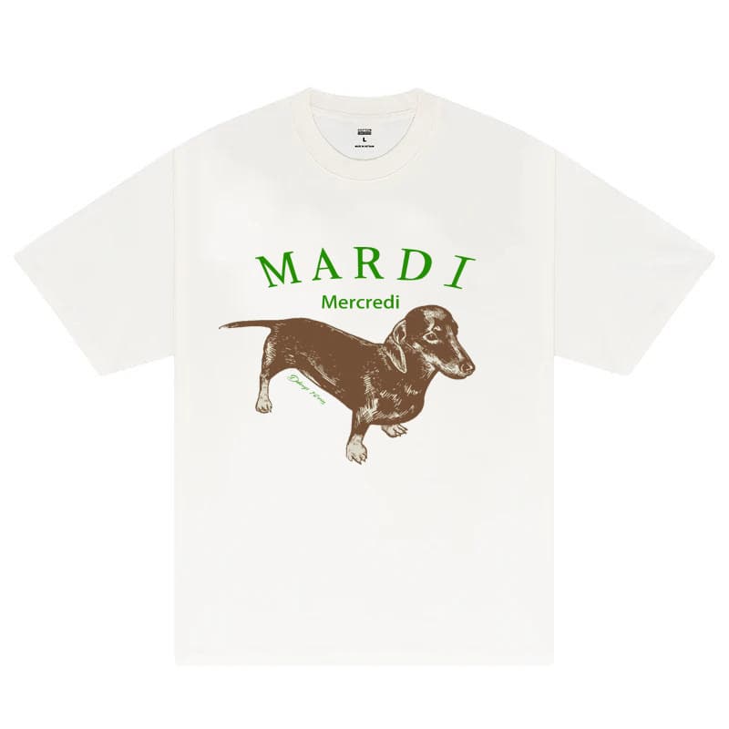 South Korea Mardi short-sleeved T-shirt Daisy Dachshund dog print INS Jin Gaoyin same style pure cotton heavyweight T-shirt foreign trade
