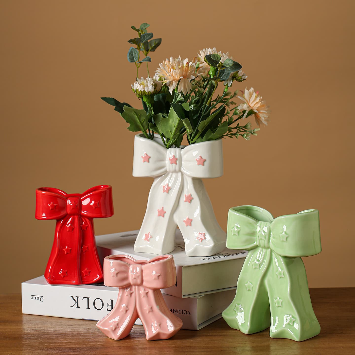 Cross-border bow vase ceramic vase creative simple small flower vase living room TV cabinet bow ornaments