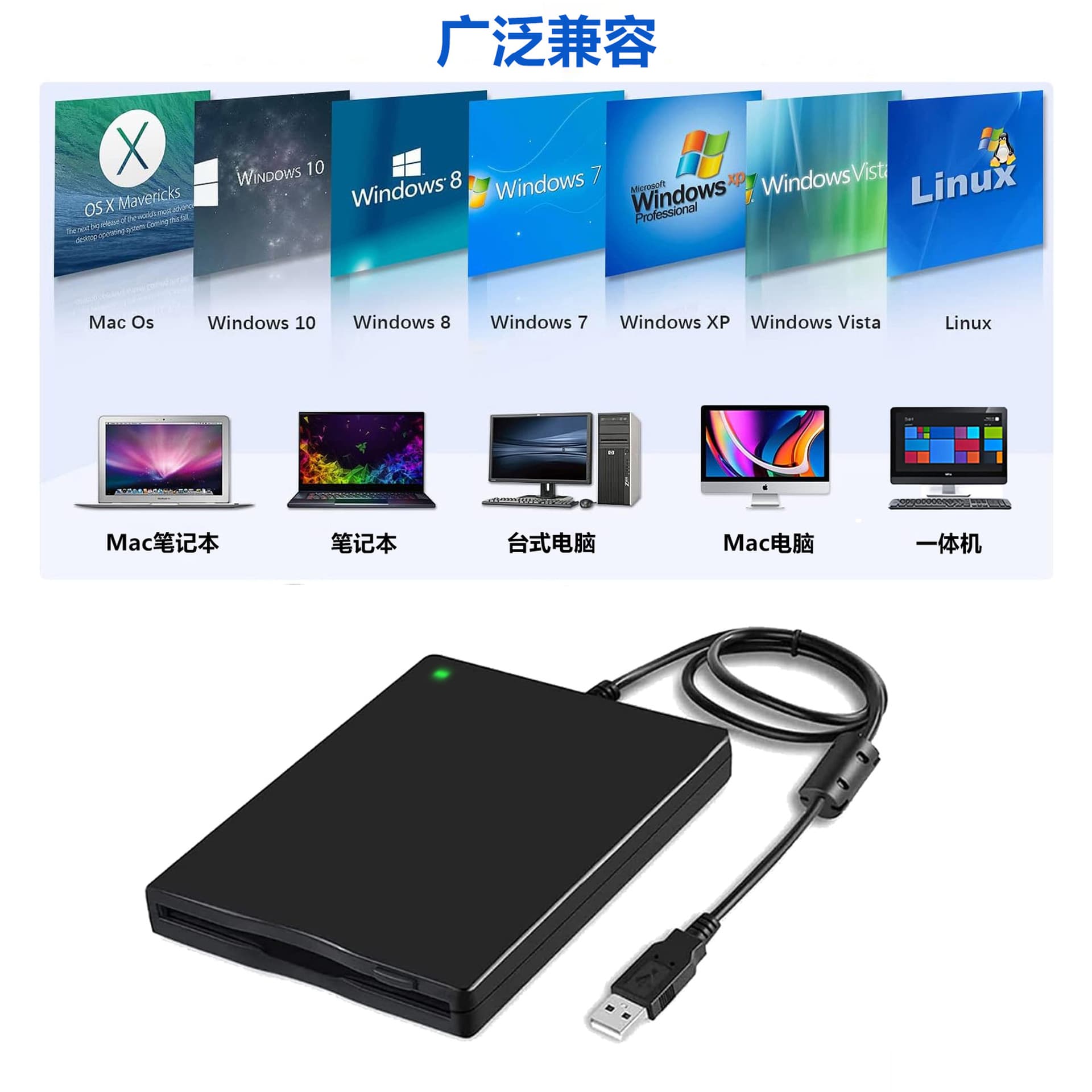 FDD 3.5-inch External Floppy Drive for Laptop Desktop PC Mobile 1.44MB Floppy External USB Floppy Drive