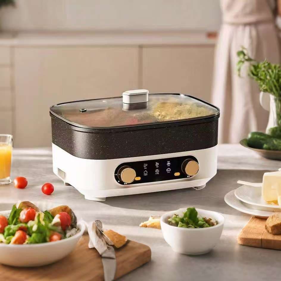 Electric Hot Pot Household Hot Pot Large Capacity Yin Yang Non-Stick Electric Hot Pot Multi-Function Electric Cooking Pot Dual Temperature Control Design