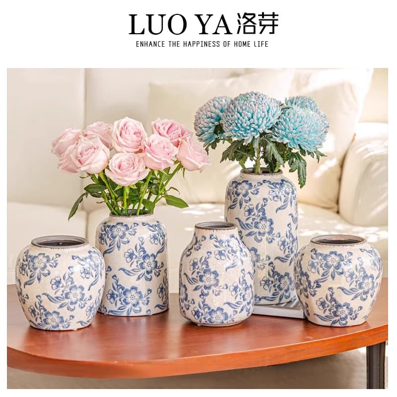 New Chinese Style Light Luxury Ceramic Vase Home Decorative Vase Artificial Flowers Fake Flower Arrangement Ornament Premium Blue and White Porcelain